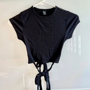 Windsor Black Ribbed Backless Tie Back Top